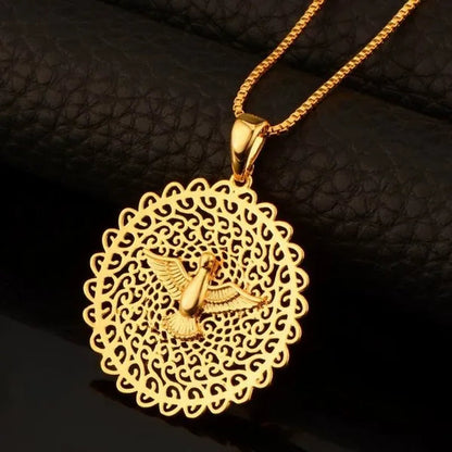 Lovely Peace Dove Gifts Party Unisex Box Chain Copper Round Dangle Pendant Chain Necklace