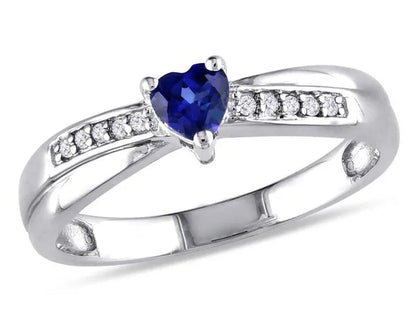 1/4 Carat (Ctw) Lab-Created Blue Sapphire Heart Ring in Sterling Silver with Accent Diamonds