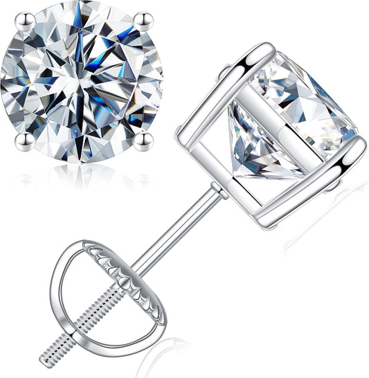 0.2-4Ct Moissanite Screw Back Earrings, D Color VVS1 Clarity Lab Created Moissanite 18K White Yellow Rose Gold Ruthenium Vermeil 925 Sterling Silver round Moissanite Earrings for Women Men