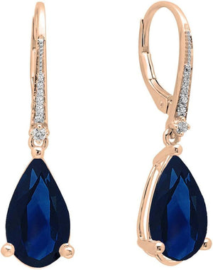 18K 14X8 MM Each Pear Lab Created Gemstone & round White Diamond Teardrop Dangling Drop Earrings, Rose Gold