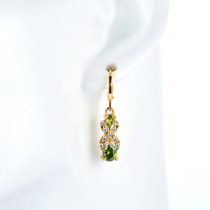 Women Green Cubic Zirconia CZ Teardrop Dangle Earrings Gift For Girl