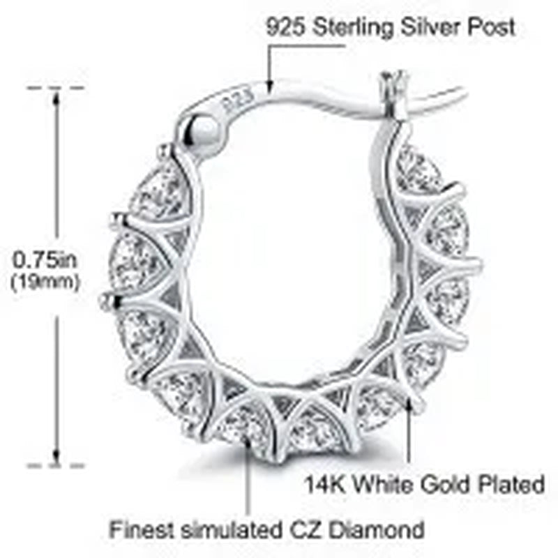 18K Gold Plated 925 Sterling Silver Post Diamond Party Engagement Hoop Earrings for Women Elegant Gift