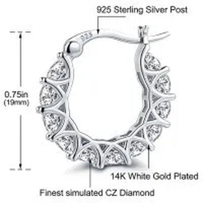 18K Gold Plated 925 Sterling Silver Post Diamond Party Engagement Hoop Earrings for Women Elegant Gift
