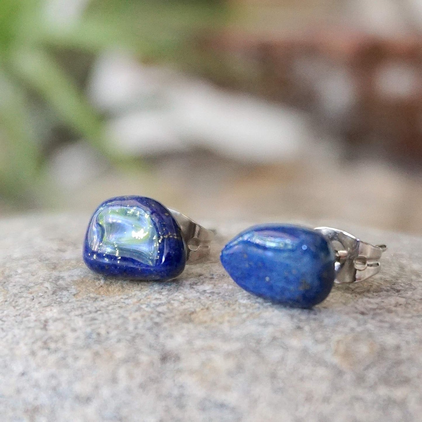 Handmade Lapis Lazuli Stud Earrings Sterling Silver, December & September Birthstone
