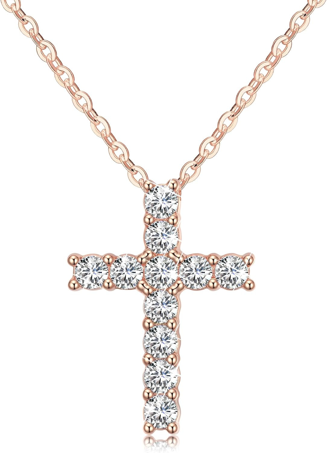 Cross Necklace for Girls Women 925 Sterling Silver 14K Gold Plated 5A Cubic Zirconia Womens Cross Jewelry Pendant, Birthday Valentine'S Day Baptism Christian Gifts for Her Wife (White/14K/Rose)