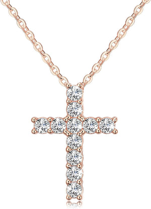 Cross Necklace for Girls Women 925 Sterling Silver 14K Gold Plated 5A Cubic Zirconia Womens Cross Jewelry Pendant, Birthday Valentine'S Day Baptism Christian Gifts for Her Wife (White/14K/Rose)