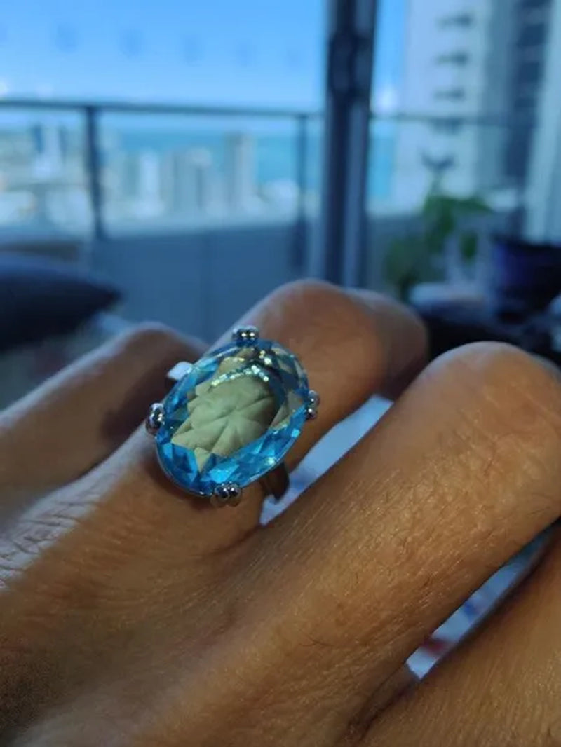 Women's Oval Cut Aquamarine 925 Silver Plated Ring Party Jewelry Gifts Size 6-10