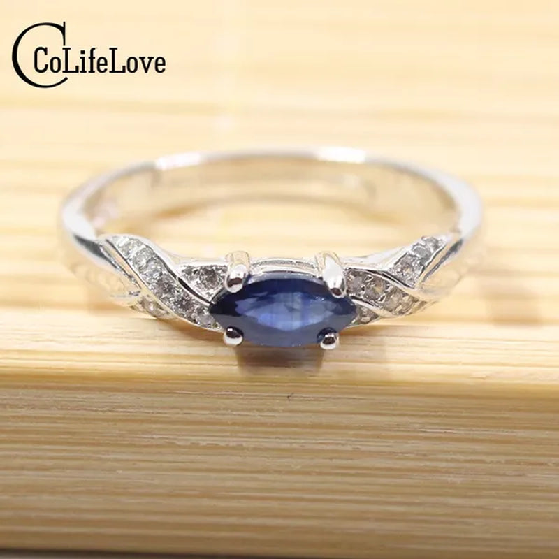 Hotsale Natural Sapphire Ring 3*6Mm Natural Sapphire Gemstone Silver Ring Solid 925 Silver Sapphire Ring from Chinese Sapphire Mine