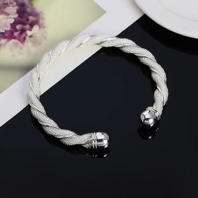 HOT! Fashion Jewelry Exquisite 925 Sterling Silver Twist Net Cuff Bangle Fashion Bracelet , Women's Bangle