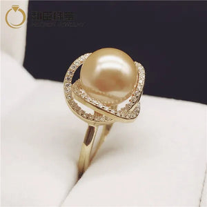 925 sterling silver with diamonds natural south sea gold pearl pearl powder ring pearl ring finger ring for girlfriend to send mother