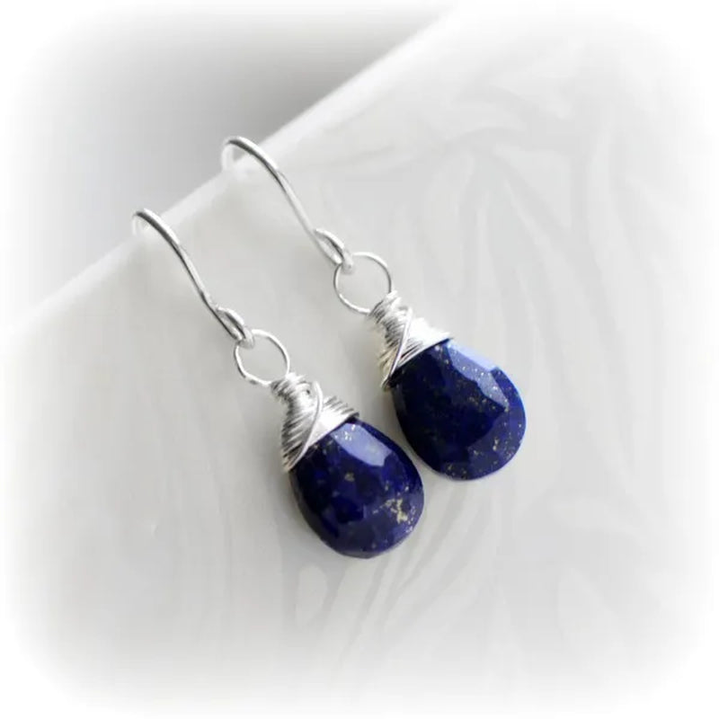 Lapis Lazuli Earrings Sterling Silver, Tiny Lapis Earrings, Navy Blue Earrings - WORLD TIME VISITS
