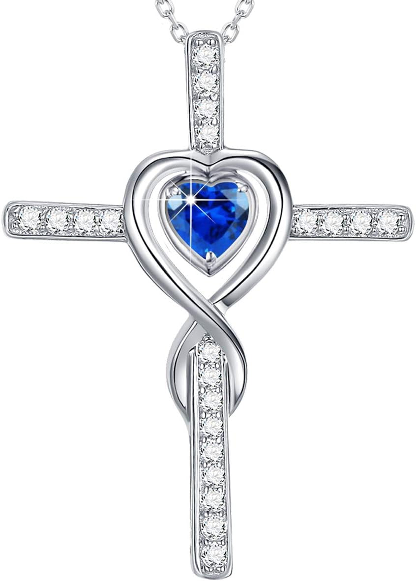 Love Infinity Necklace for Her Birthday Gifts Wife Mom March April Birthstones Aquamarine and More Stones Jewelry 925 Sterling Silver