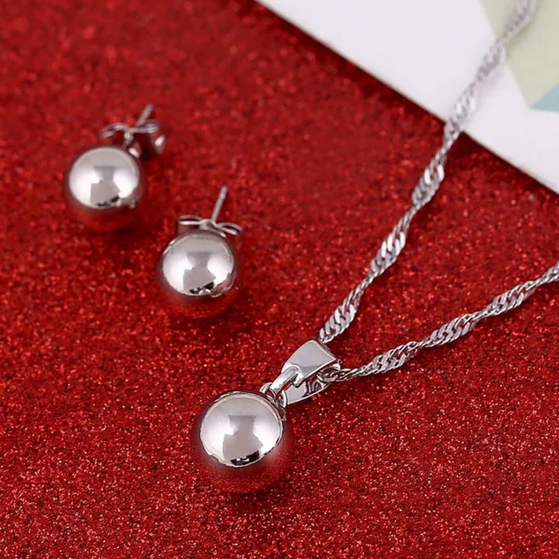 Ball Round Pendant Necklace Ball Round Earrings Jewelry 24K Gold Women Best Party Fine Jewelry