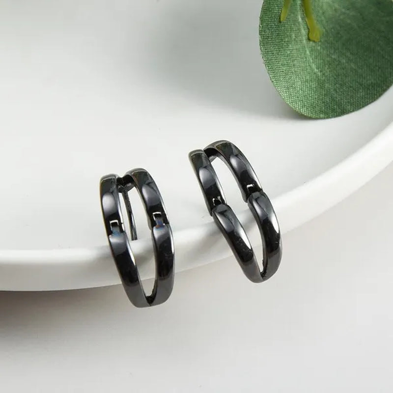 1Pair Stainless Steel Hoop Earrings Punk Multilayer round Double Hip Hop Pierced Stud Earrings