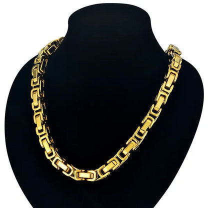 Hip Hop Vintage Silver 18K Gold Plated Chunky Men Titanium Stainless Steel Byzantine Box Necklace Chain 827