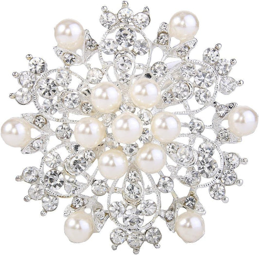 Women'S Wedding Corsage Clear Crystal Simulated Pearl Elegant Flower Leaf Brooch for Women, Bride