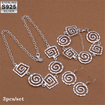 925 Sterling Silver Jewelry Sets Fine Retro Thread Earrings Bracelets Neckalce for Women Fashion Party Wedding Gifts
