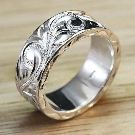 Personality Women'S Fashion Exquisite Ring Carved Flower Jewelry for Women Stackable Rings Beautiful Ladies Proposal Engagement Party Accessories Elegant Bride Wedding Band Anniversary Gift Size 4-12 Bague Femme