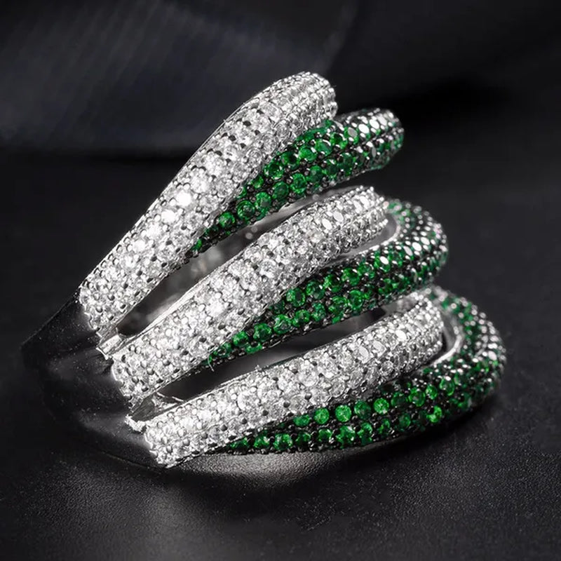 Luxury Silver Natural Gemstones Emerald Twist Rings Birthstone Engagement Rings Wedding Anniversary Bride Women Ring Size 6 7 8 9 10