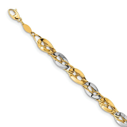 8.25Mm 14K Two Tone Gold Polished Fancy Double Curb Link Bracelet 8 Inch Jewelry for Women