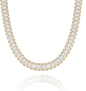 Diamond Tennis Necklace for Women, 14K/White Gold Plated Cubic Zirconia Baguette Tennis Chain Chunky Paperclip Link Cuban Choker Necklace Dainty Jewelry Gifts