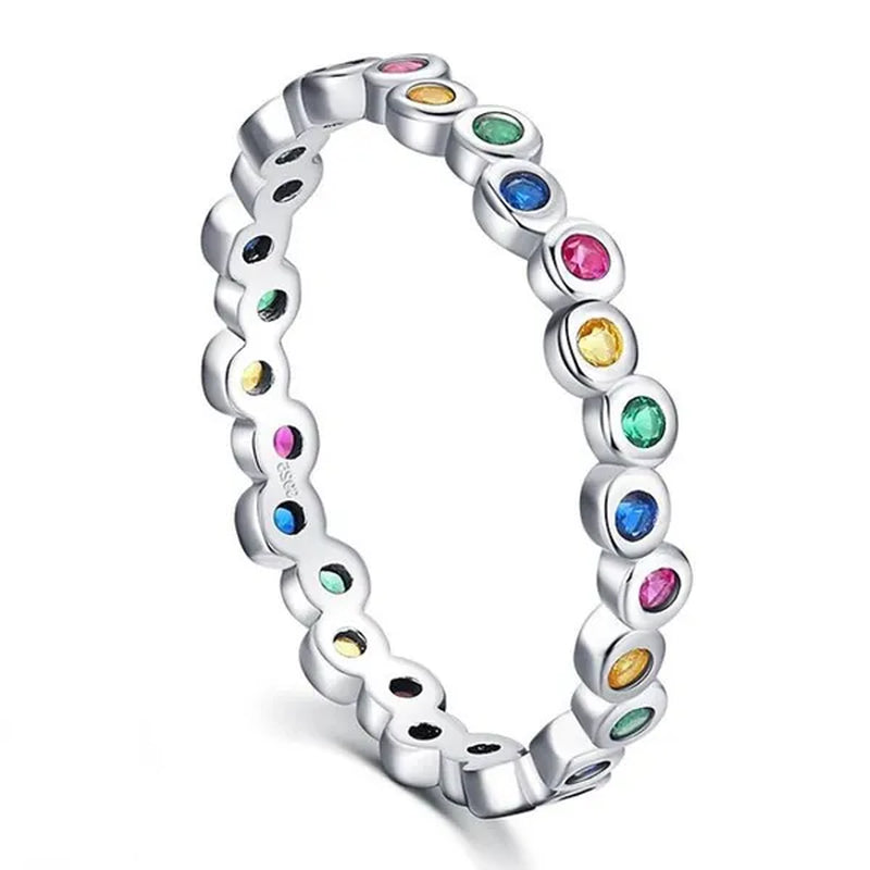 Dainty Fashion Colorfuls Gemstone Silver Plated Rings for Women Bridal Wedding Thin Rings Jewelry Gift