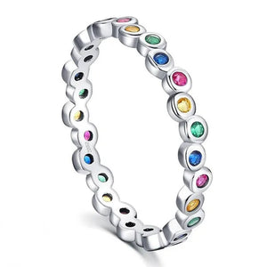 Dainty Fashion Colorfuls Gemstone Silver Plated Rings for Women Bridal Wedding Thin Rings Jewelry Gift