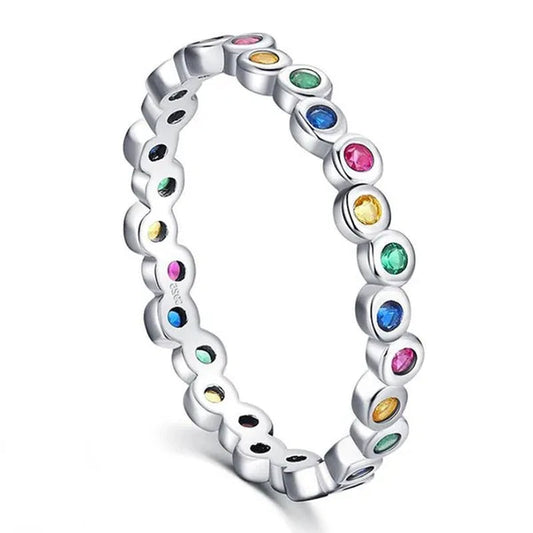 Dainty Fashion Colorfuls Gemstone Silver Plated Rings for Women Bridal Wedding Thin Rings Jewelry Gift