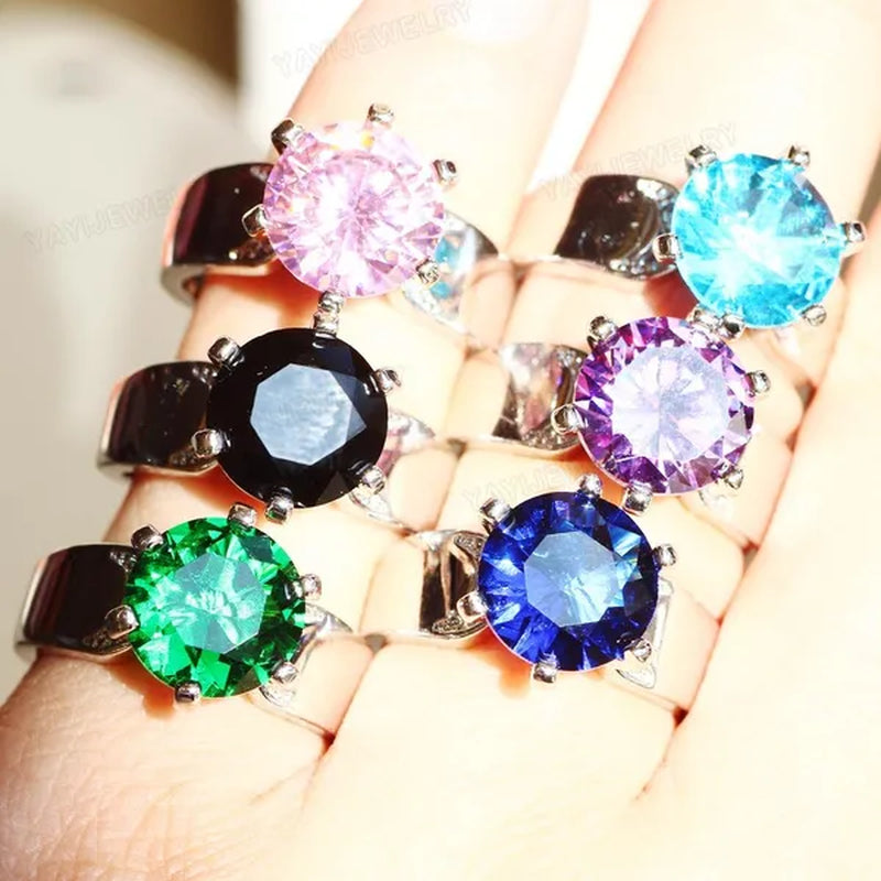 Luxury  Silver Natural Gemstones White Sapphire Birthstone Bride Wedding Engagement Multilayer Crown Ring Size 6 7 8 9 10