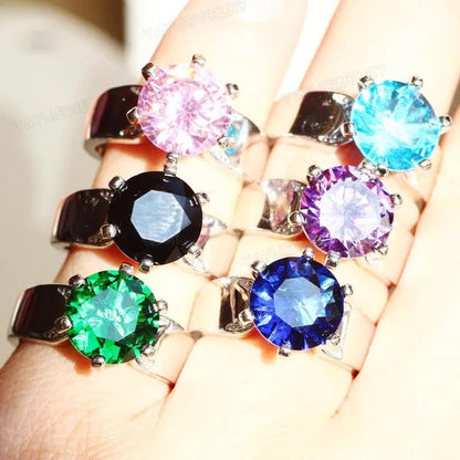 Luxury  Silver Natural Gemstones White Sapphire Birthstone Bride Wedding Engagement Multilayer Crown Ring Size 6 7 8 9 10