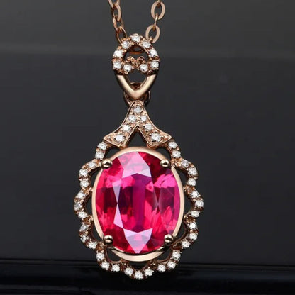 new High-end temperament  Ruby Zircon AAAs Necklace Gold-plated  Lady  Evening party Necklace
