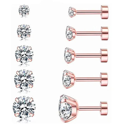 1 Pair/9 Pairs 18G Stainless Steel Ear Stud Piercing Barbell Studs Earrings round Cubic Zirconia Inlaid Body Jewelry for Women Girls Kids Christmas Present