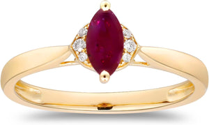 14K Yellow Gold Mozambique Genuine Ruby Ring with Diamonds for Women | Ethically, Authentically & Organically Sourced (Marquise-Cut) Shaped Ruby Hand-Crafted Jewelry for Her | Ruby Ring for Women