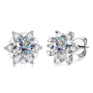 Fashion Cubic Zirconia Snowflake Flower Stud Earrings for Women Daily Casual Accessories Christmas Gift