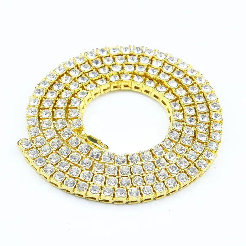 Gold Silver Clear Cz Stones Iced Out Men 1 Row 24inch 30inch Chain Hip Hop Necklace