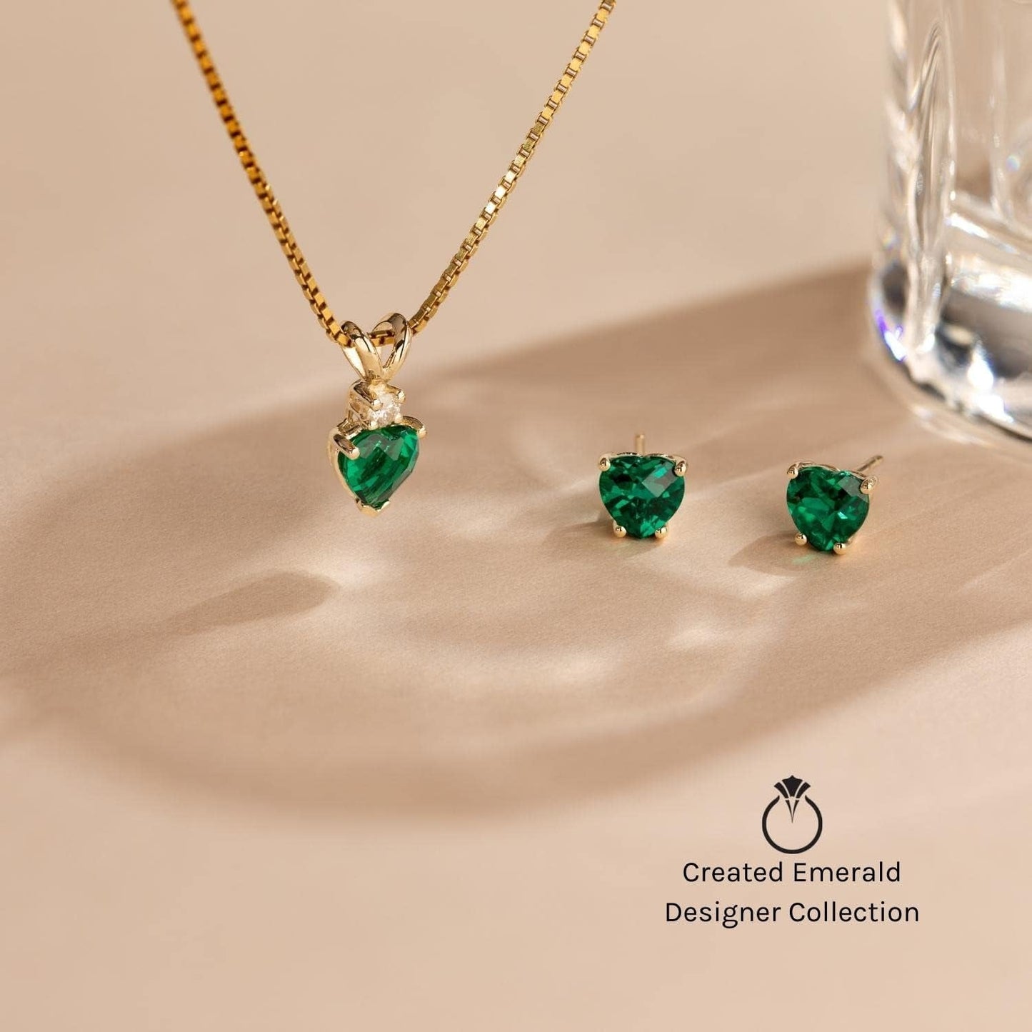 Created Emerald with Genuine Diamond Pendant for Women 14K White Gold, Elegant Teardrop Solitaire, Pear Shape, 10X7Mm, 1.75 Carats Total