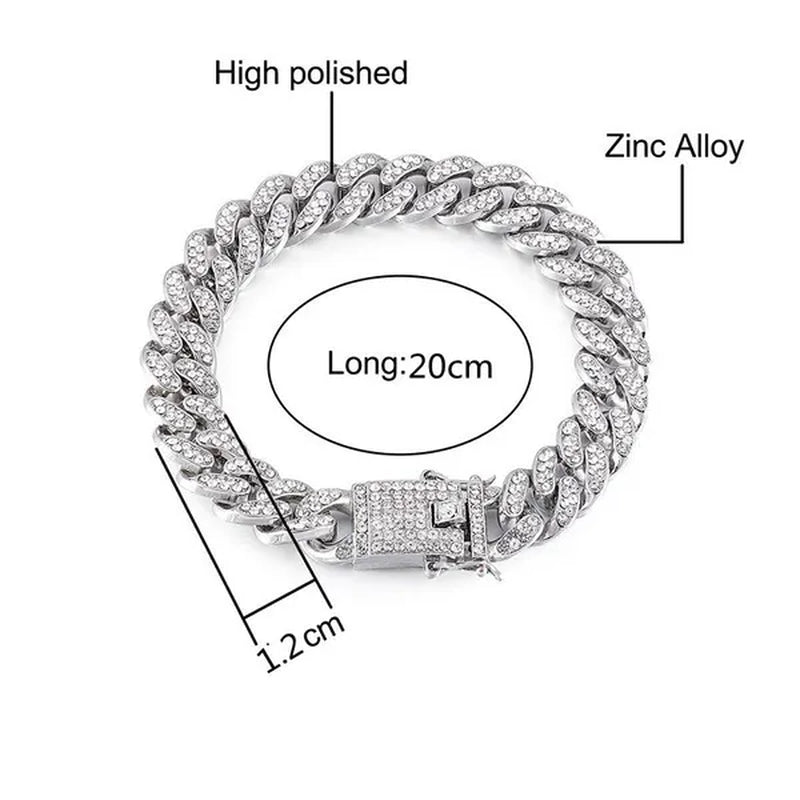 High Quality 12mm Hip Hop Hipster Cuban Chain Diamond Bracelet Men's Jewelry