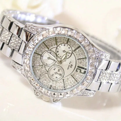 Lady Dress Watch Luxury Austrian Crystals Watch Rose Gold Shinning Diamond Rhinestone Fashion Bracelet Montre Femme