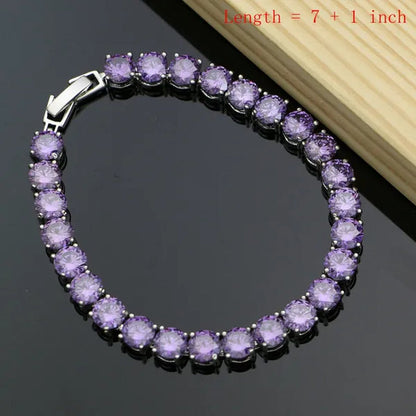 Natural Purple Amethyst 925 Silver Jewelry Set Sky White Topaz Gemstone Clip Earrings Pendant Ring Bracelet for Women