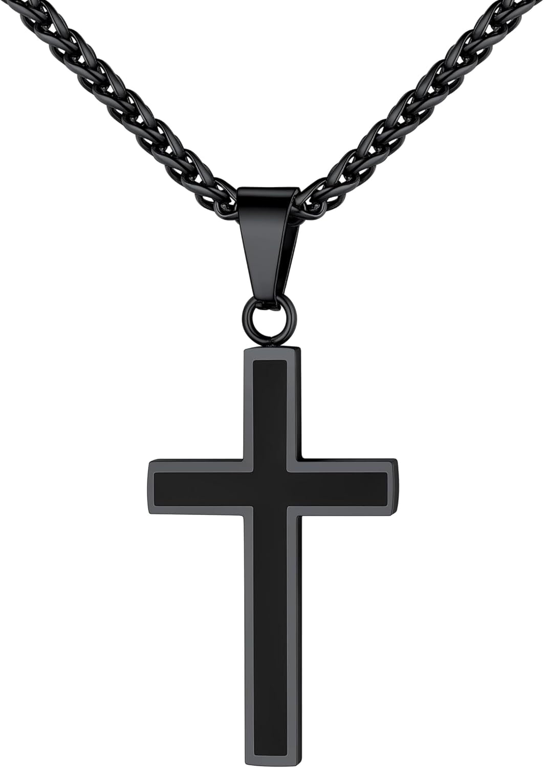 Cross Necklace for Men, Stainless Steel Silver Black Gold Mens Cross Necklace, 22-24 Inches