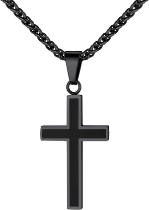 Cross Necklace for Men, Stainless Steel Silver Black Gold Mens Cross Necklace, 22-24 Inches