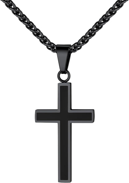 Cross Necklace for Men, Stainless Steel Silver Black Gold Mens Cross Necklace, 22-24 Inches
