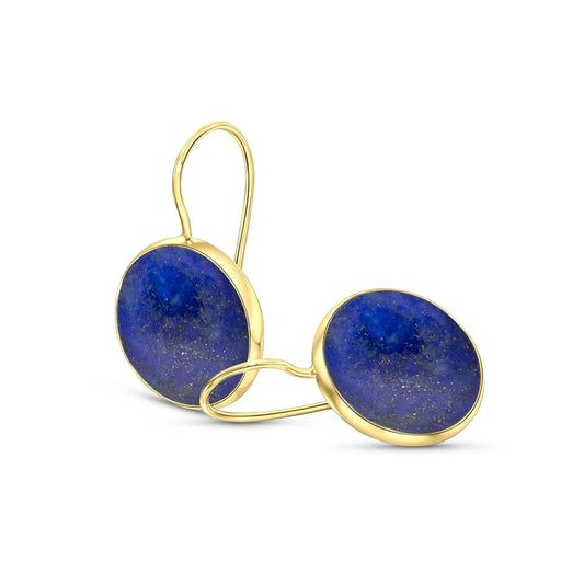 14K Gold Blue Lapis Lazuli Earrings - 14K Solid Yellow Gold Drop Earrings, 12Mm Natural Stone - December Libra Birthstone, Genuine Dark Blue Gemstone, Minimalist Handmade Jewelry Statement Earrings