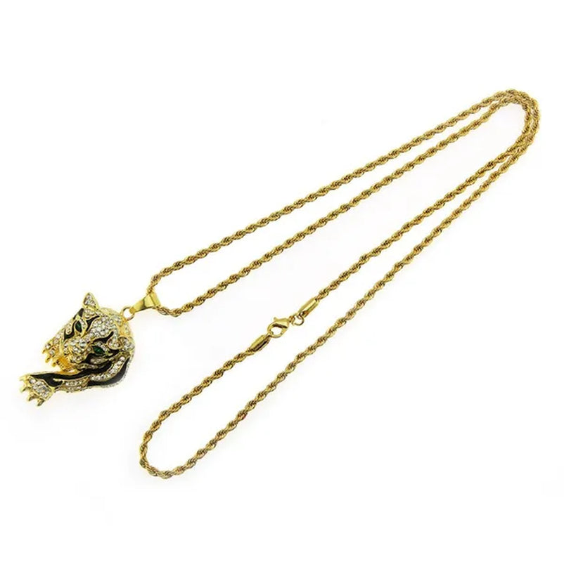 Three Dimensional Tiger Pendant Full of Diamond Domineering Necklace Men's Accessory Pendant