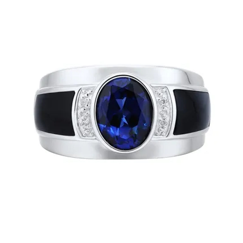 Business Men's Fashion Ring Blue Zircon Ring Wedding Engagement Party Jewelry