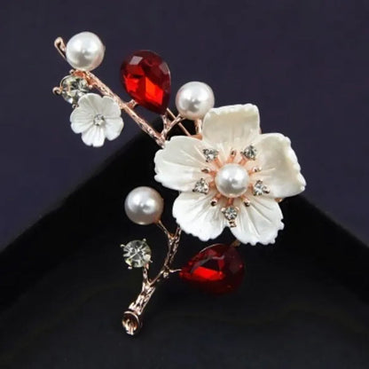 Beautiful Alloy Diamond Plum Flower Brooches for Ladies Clothing Accessories Pearl Brooch Gift