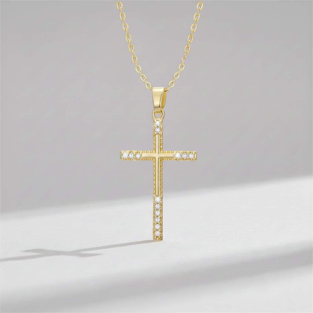 14K Gold Cross Necklace for Women Elegent Gold Cross Pendant Necklace Religious Jewelry Gift