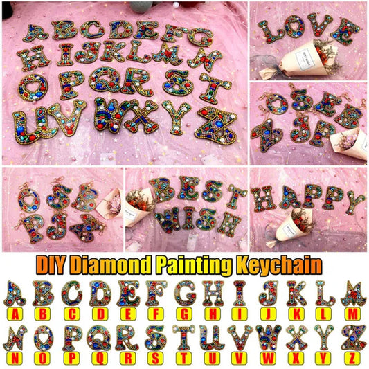 5D Creative Crystal Diamond Painting DIY 26 Letter One-Piece Keychain Pendant/1Pc