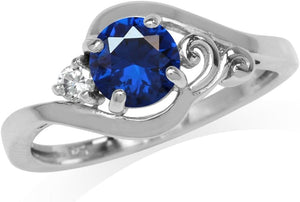 Created Sapphire Blue and White Cubic Zirconia Gold Plated 925 Sterling Silver Engagement Ring Size 6