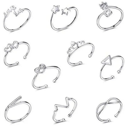 WISH 925 Sterling Silver New Foreign Trade Personality Charm Rose Gold Simple Women's Open Ring 10PCS/SET